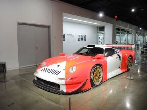 front view of the 1997 Porsche 911 GT1 at the Petersen Automotive Museum